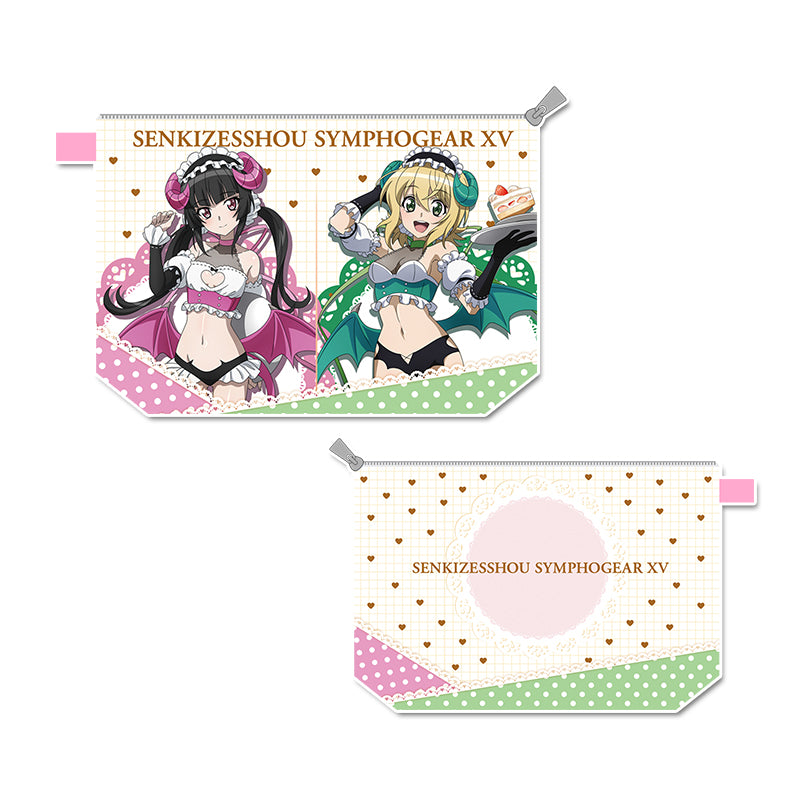 Senki Zessho Symphogear XV Original Illustration Water-repellent Pouch Tsukuyomi Shirabe & Akatsuki Kirika Little Devil Waitress — bulk anime toys for retailers USA
