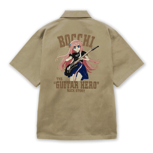 Bocchi the Rock! Gotoh Hitori Embroidery Work Shirt Playing The Guitar Ver. 2025 MODEL Sand Khaki (XXL Size) - anime toy wholesale USA